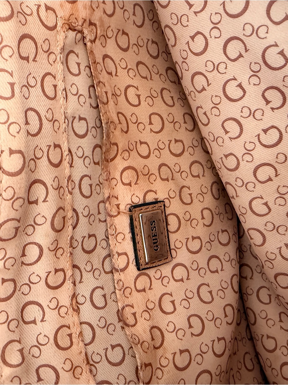GUESS Beige Floral Tote with Tan Trim - Picture 2 of 6